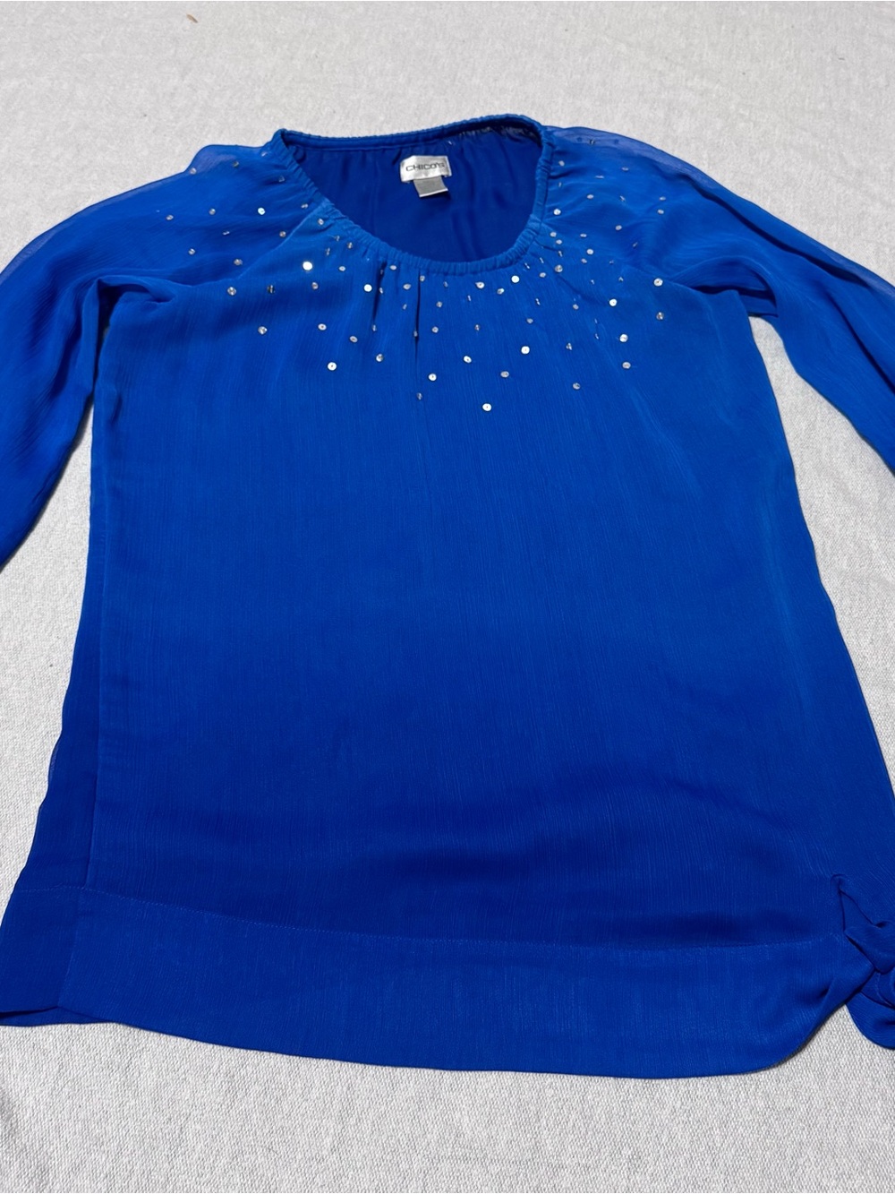 Chico's Royal Blue Scoop-Neck Blouse with Stud Embellishments